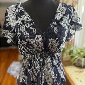 Anthropologie Navy and White Floral Blouse BNWT